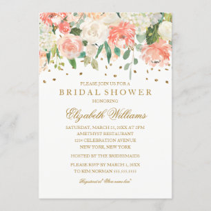Blush Gold Floral Glitter Bridal Shower Invitation