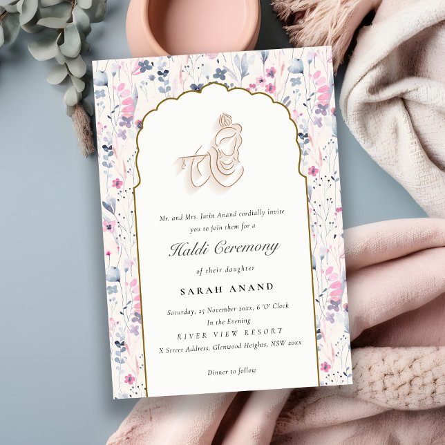 Blush Gold Floral Krishna Indian Wedding Haldi Enclosure Card (Creator Uploaded)