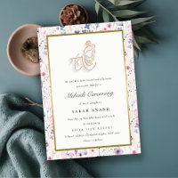 Blush Gold Floral Krishna Indian Wedding Mehndi