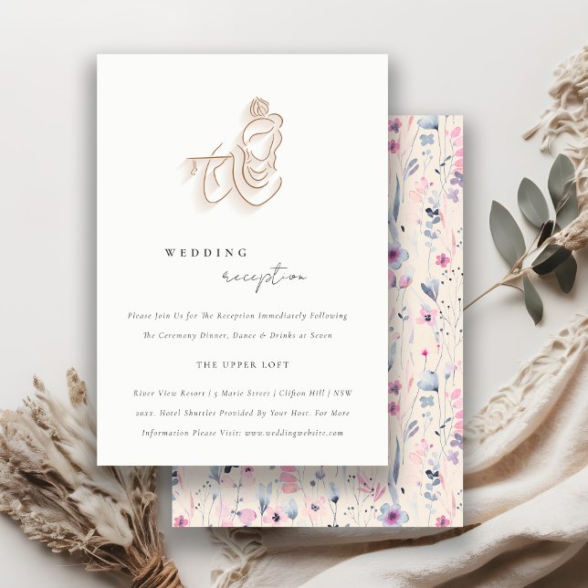Blush Gold Floral Krishna Indian Wedding Reception Enclosure Card (Creator Uploaded)