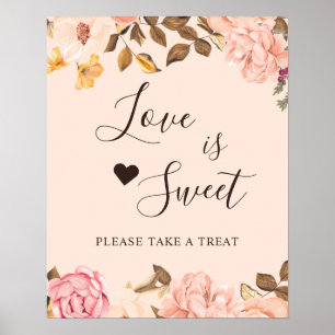 Blush Gold Floral Love Is Sweet Dessert Bar Sign