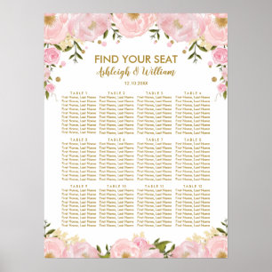 Blush Gold Floral Peonies Wedding Seating Chart