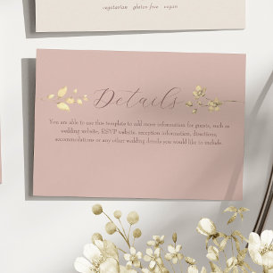 Blush Gold Floral Wedding Details Card