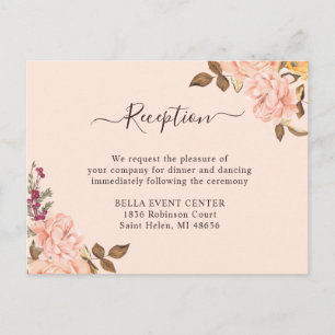 Blush Gold Floral Wedding Reception Card