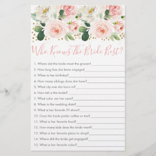 Blush Gold Floral Who Knows The Bride Best Game