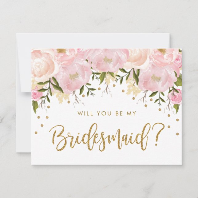 Blush Gold Floral Will You Be My Bridesmaid Invitation (Front)