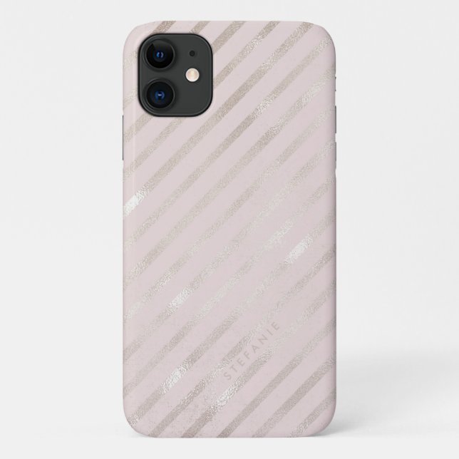Blush Gold Foil Diamond Stripes Pattern Monogram Case-Mate iPhone Case (Back)