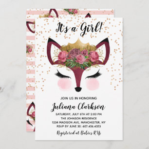 Blush & Gold Fox Princess Baby Shower Invitation