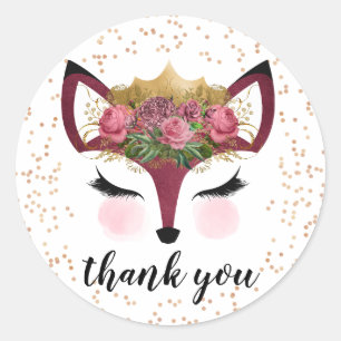 Blush & Gold Fox Princess Classic Round Sticker