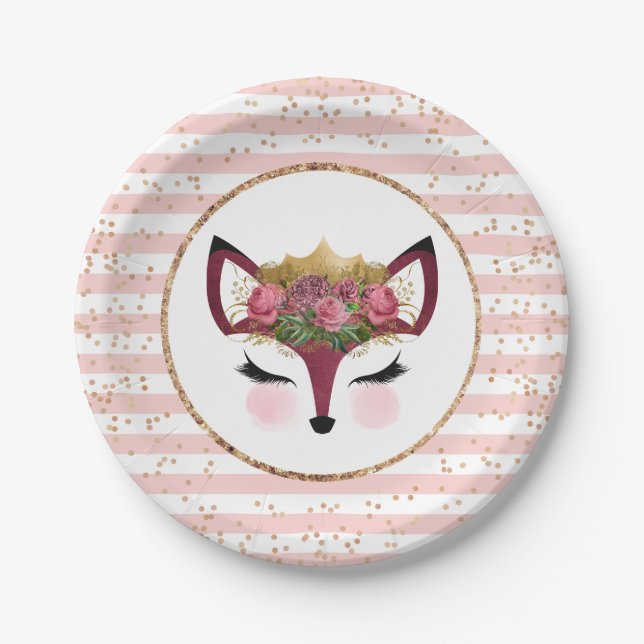 Blush & Gold Fox Princess Paper Plate (Front)