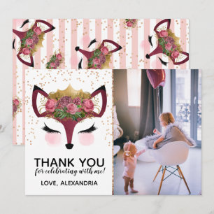 Blush & Gold Fox Princess Thank You Invitation