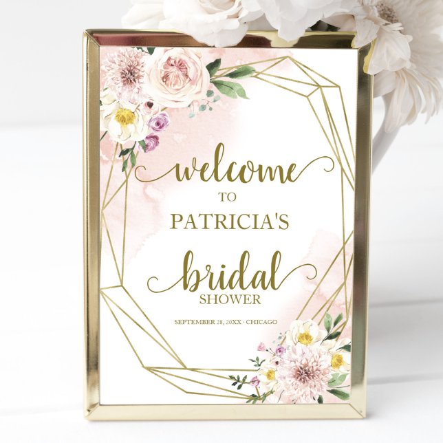Blush Gold Geometric Floral Bridal Shower Welcome Poster (Creator Uploaded)
