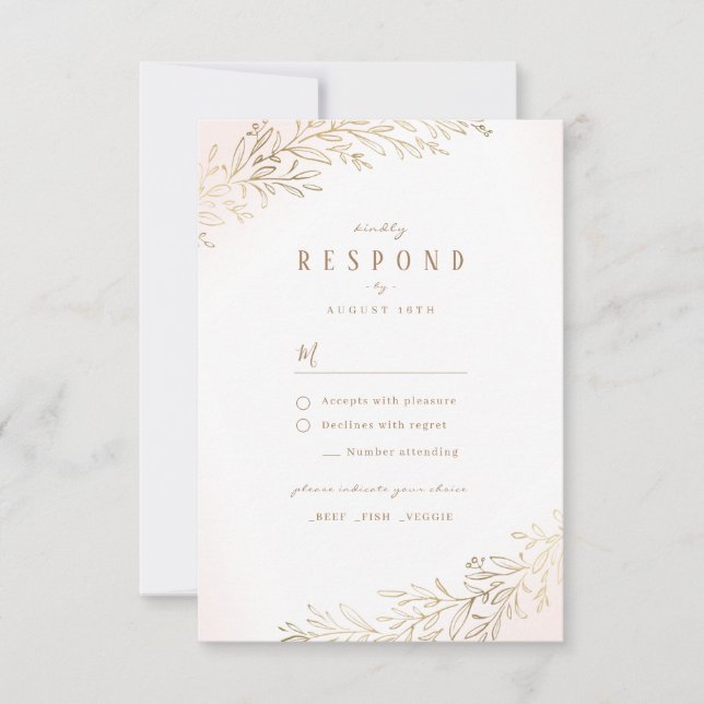 Blush gold gilded botanical elegant wedding RSVP Card (Front)