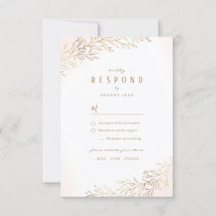 Blush gold gilded botanical elegant wedding RSVP Card