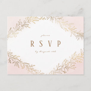 Blush gold gilded botanical elegant wedding RSVP Invitation Postcard