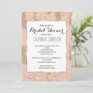 Blush Gold Glam Tropical Pineapples Bridal shower Invitation