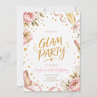 Blush Gold Glamour Floral Birthday Party Invitation