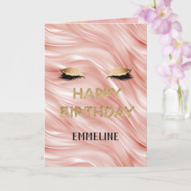 Blush Gold Glitter Eyelashes Birthday Card (Orchid)