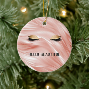 Blush Gold Glitter Eyelashes  Ceramic Tree Decoration
