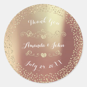 Blush Gold Glitter Save the Date Thank You Classic Round Sticker