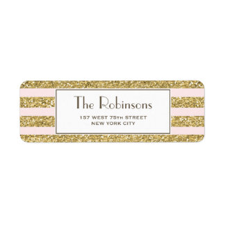 Blush Gold Glitter Stripes Address label