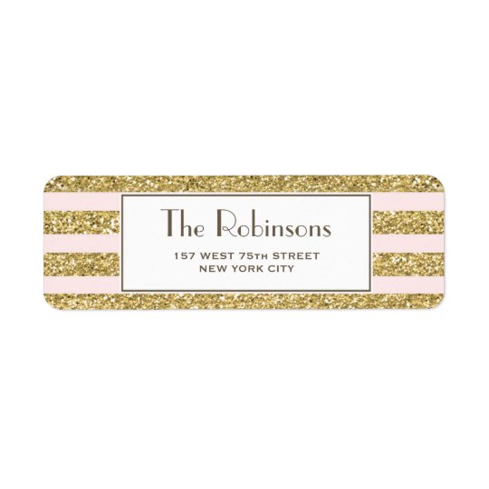 Blush Gold Glitter Stripes Address label