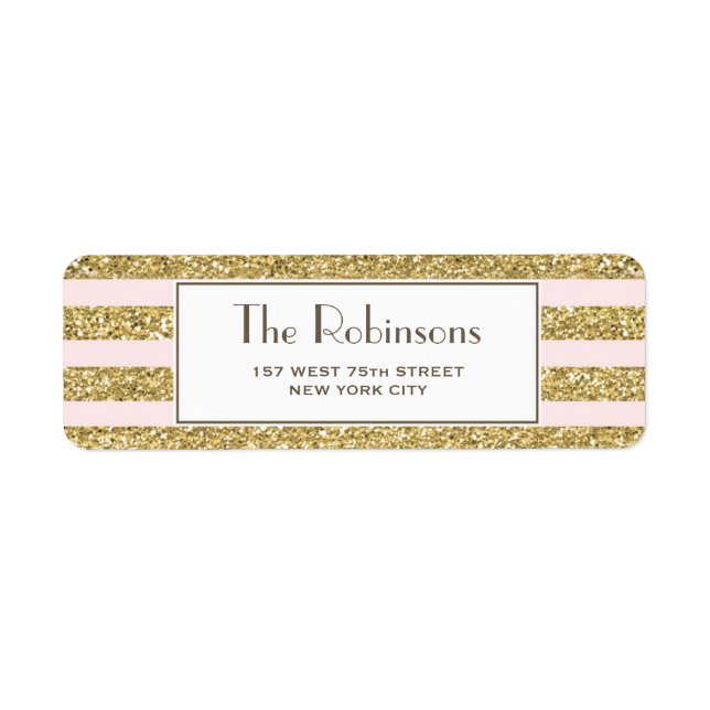 Blush Gold Glitter Stripes Address label (Front)
