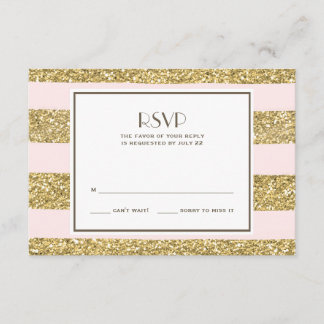 Blush Gold Glitter Stripes Wedding RSVP Card