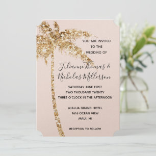 Blush Gold Glitter Tropical Palm Tree Invitation