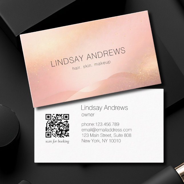 Blush Gold Glow Gradient Salon QR Code Business Card (Blush Gold Glow Gradient Salon QR Code Business Card)
