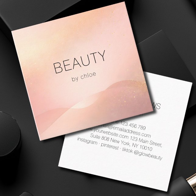 Blush Gold Glow Gradient Salon Square Business Card (Blush Gold Glow Gradient Salon Square Business Card)