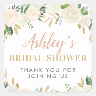 Blush Gold Green Floral Bridal Shower Square Sticker