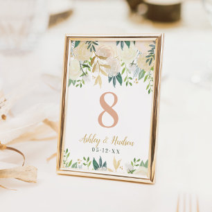 Blush Gold Green Floral Table Number Card