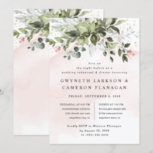 Blush Gold Greenery Dusty Blue Rehearsal Dinner Invitation