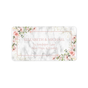 Blush Gold Greenery Dusty Pink Floral Address Label