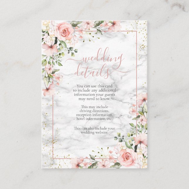 Blush Gold Greenery Dusty Pink Floral Details Enclosure Card (Front)