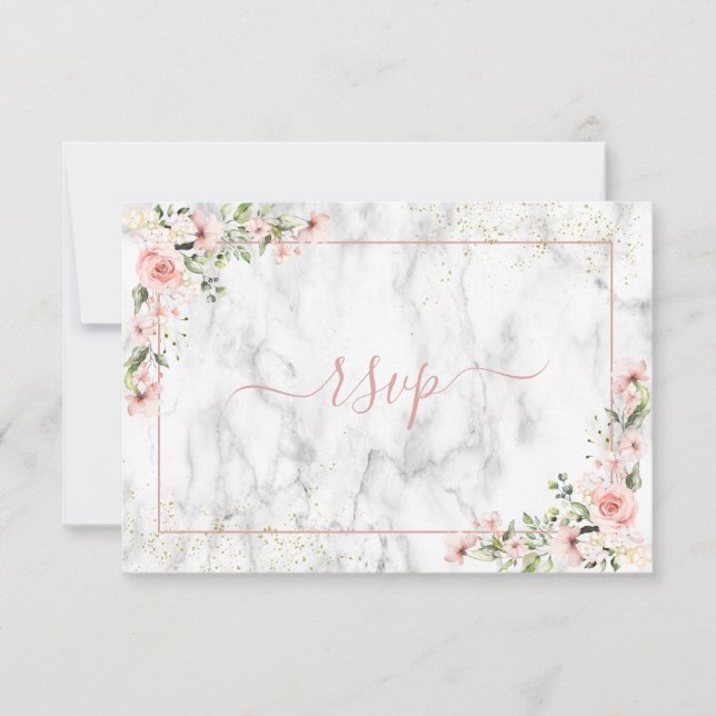 Blush Gold Greenery Dusty Pink Floral RSVP (Front)