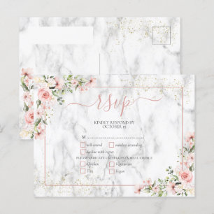 Blush Gold Greenery Dusty Pink Floral RSVP Invitation Postcard