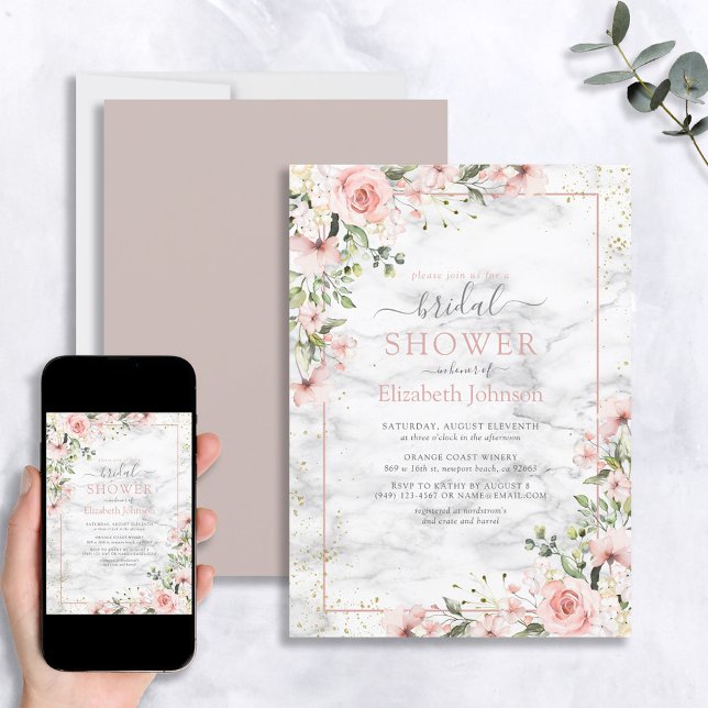 Blush Gold Greenery Dusty Pink Floral Shower Invitation (Creator Uploaded)