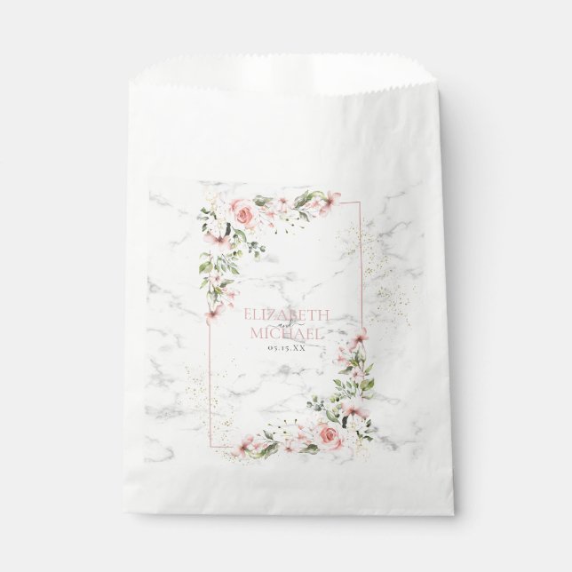 Blush Gold Greenery Dusty Pink Floral Wedding Favour Bags (Front)