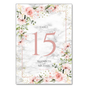 Blush Gold Greenery Dusty Pink Floral Wedding Table Number