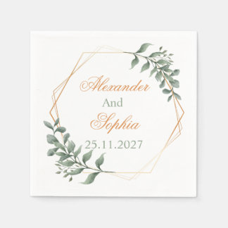 Blush Gold Greenery Euclayptus Wedding Napkins