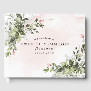Blush Gold Greenery Succulent Dusty Blue Wedding Guest Book