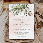 Blush Gold Greenery Succulent Dusty Blue Wedding Invitation<br><div class="desc">Design features light or blush pink watercolor splashes with printed gold simulated flecks. Design also features blush pink rose floral elements within a greenery bouquet or wreath. The wreath contains a succulent, eucalyptus and other greenery elements in shades of dark emerald green, sage green, dusty blue and more to fit...</div>