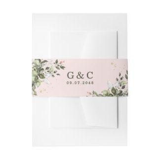 Blush Gold Greenery Succulent Dusty Blue Wedding Invitation Belly Band