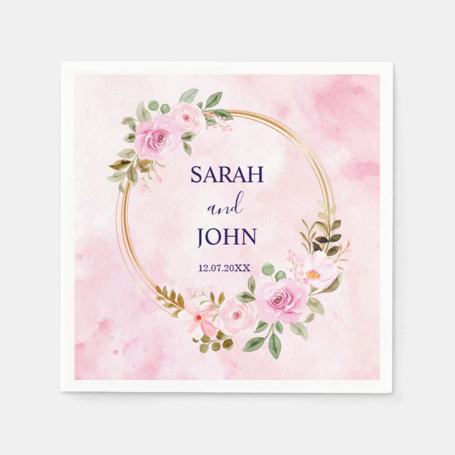 Blush Gold Greenery Succulent Dusty Blue Wedding N Napkin (Front)