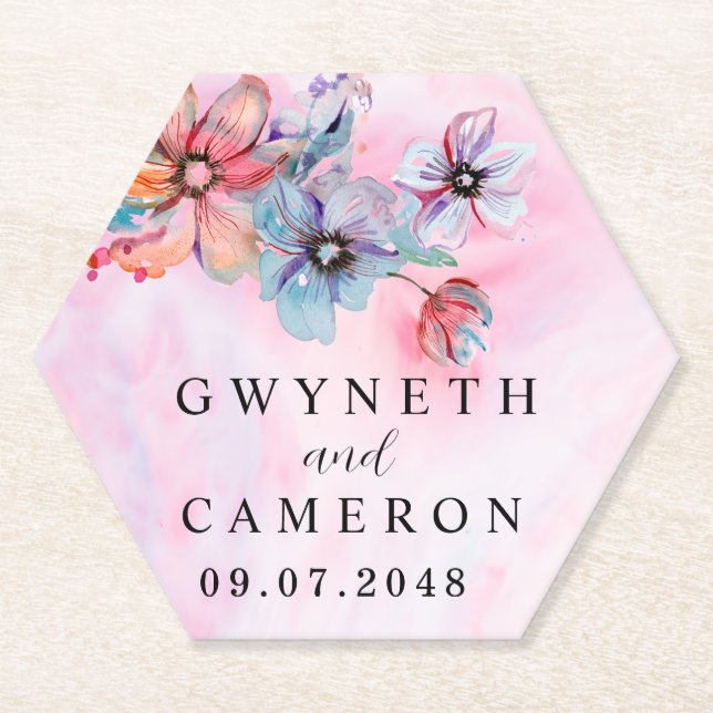 Blush Gold Greenery Succulent Dusty Blue Wedding N Paper Coaster (Front)