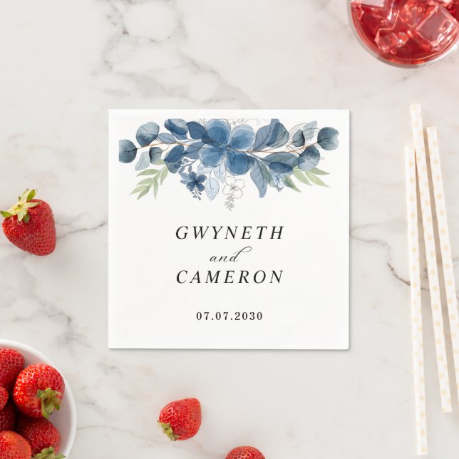 Blush Gold Greenery Succulent Dusty Blue Wedding  Napkin (Insitu)