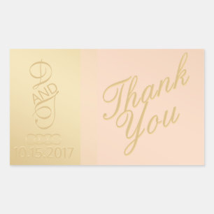 Blush Gold Heart Thank You Stickers