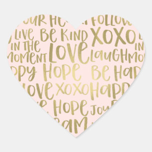 Blush Gold Inspirational Words Heart Sticker